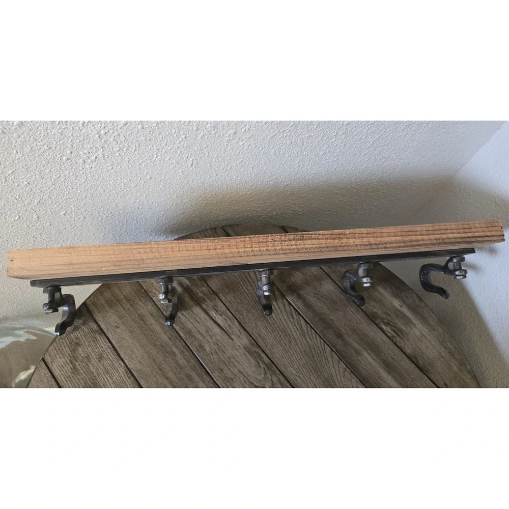 Rustic Farmhouse Wood 5 Hanger Wall Hook with Industrial Black Metal Hardware